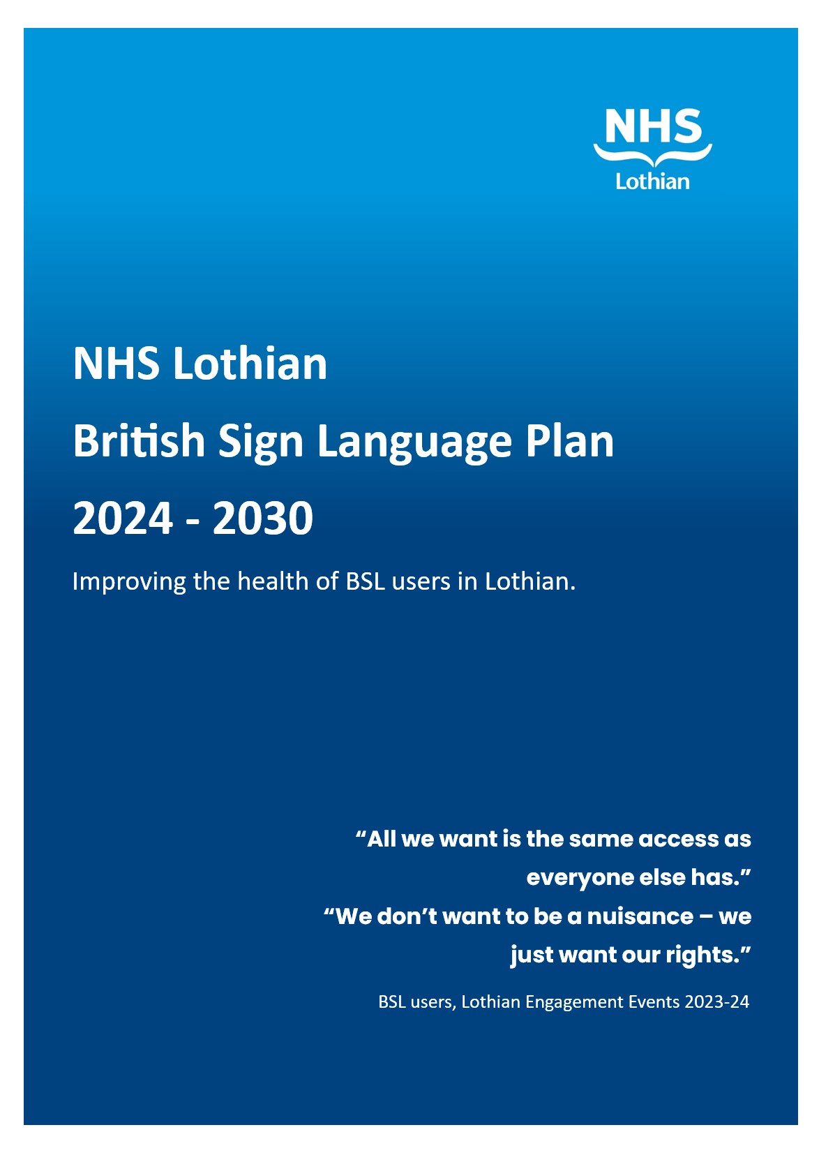NHS Lothian British Sign Language Plan 2024-2030 - document cover